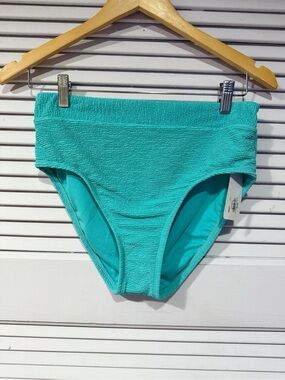 NWT Freshwater Women’s High-Waist Textured Bikini Bottom in Turquoise Sz  Medium